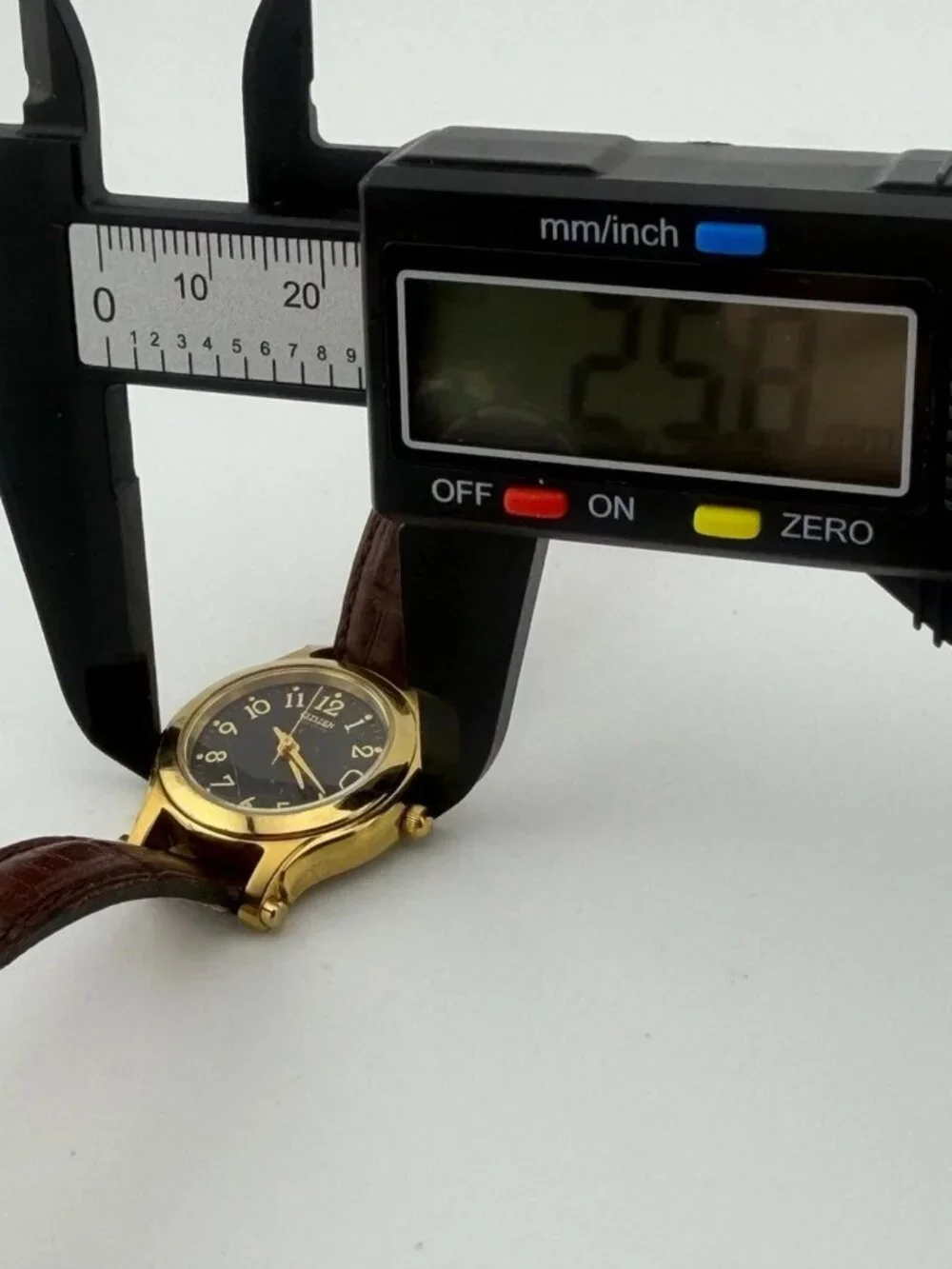 Citizen Eco-Drive Gold-Tone Black Dial 25mm Brown Leather E011-S030641